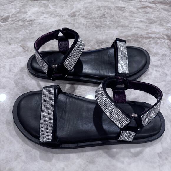 STAUD Black Flat rhinestone Sandals with Velcro closures size 39 - Picture 8 of 14